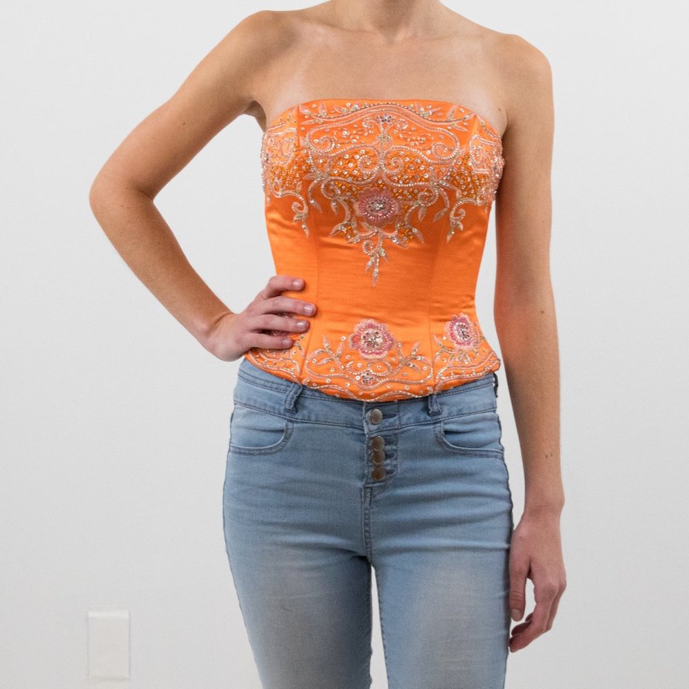 Vintage XXS Embellished Bustier Corset Top Orange - Picture 2 of 7